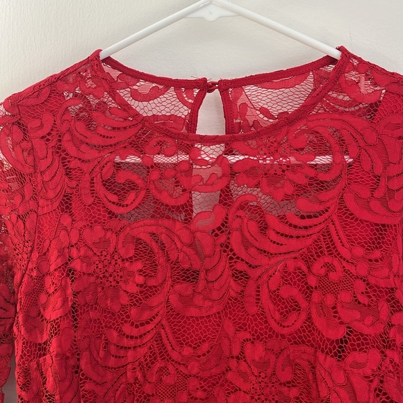 NY & Co Red Lace Cocktail Dress with Bell Sleeves - Picture 7 of 8